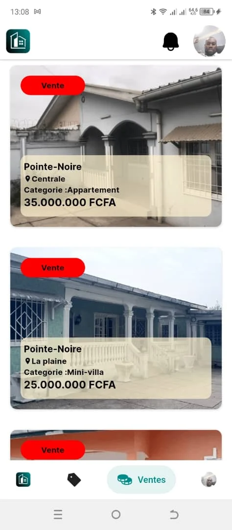 Application Ndako : liste des biens à vendre